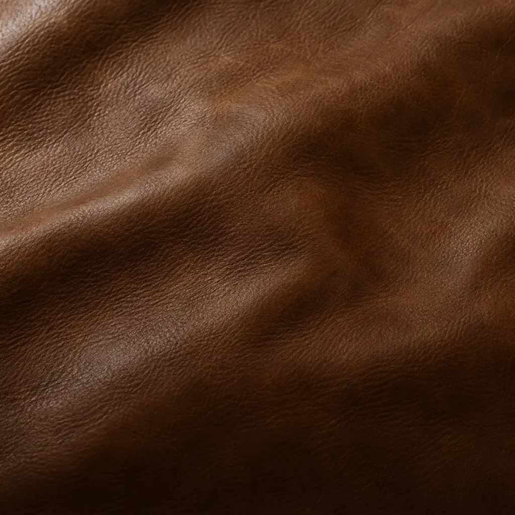 Close-up of soft brown sheepskin leather with a fine, smooth grain