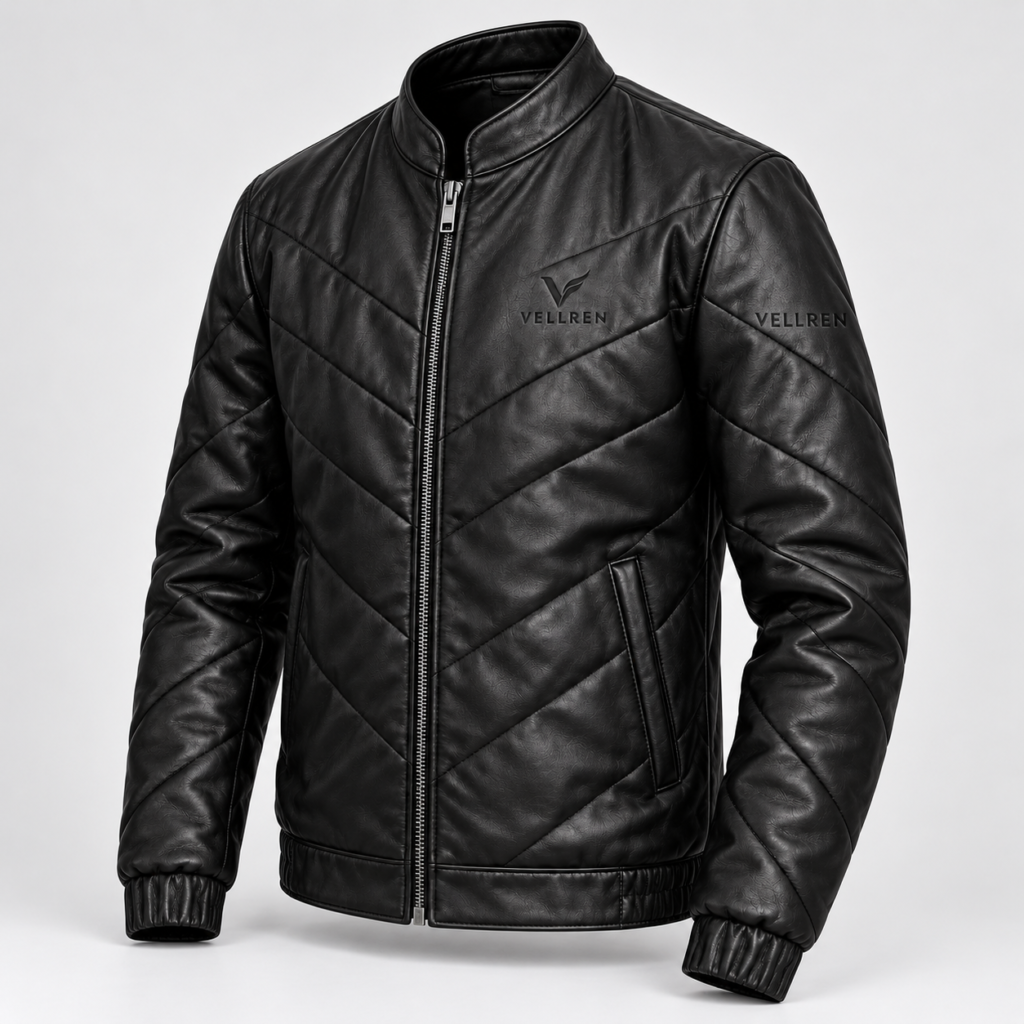 Chevron Leather Puffer Jacket