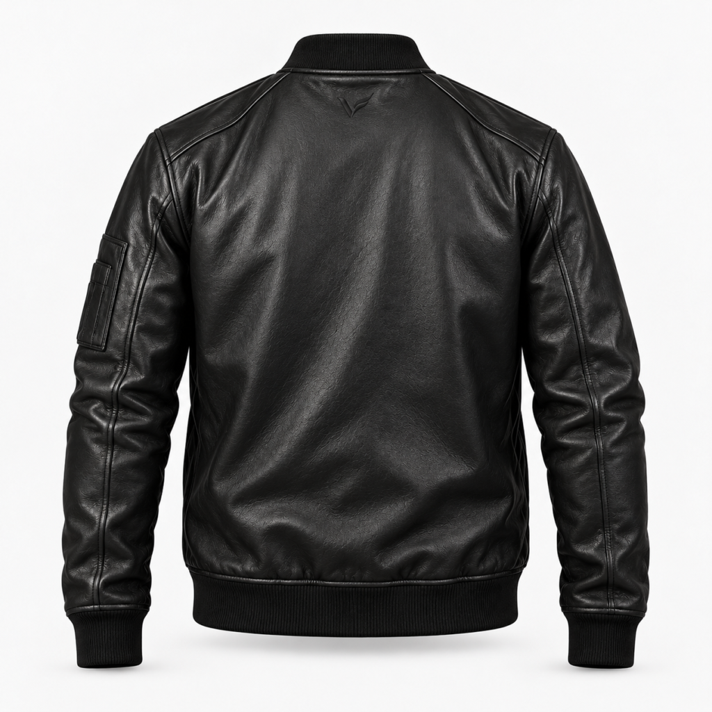 Noir MA-1 Leather Bomber Jacket – Black