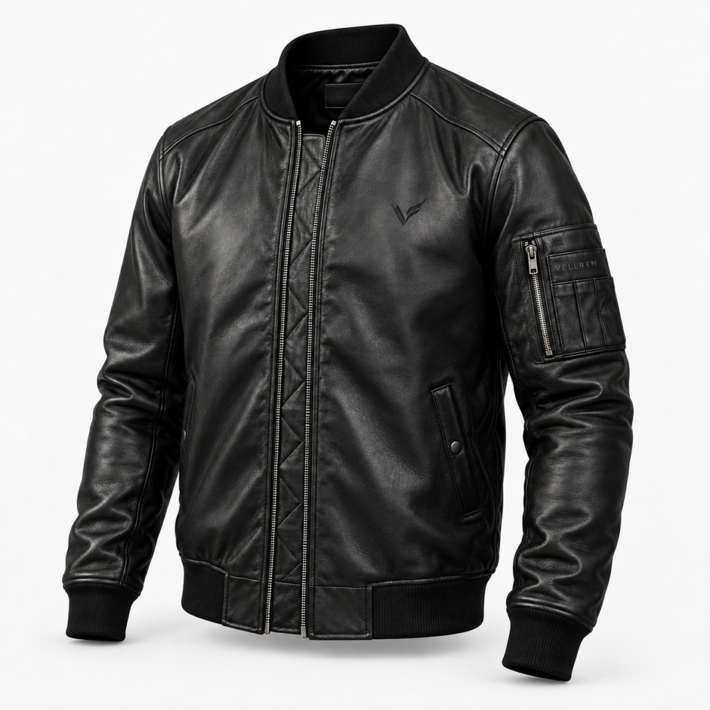 Noir MA-1 Leather Bomber Jacket – Black